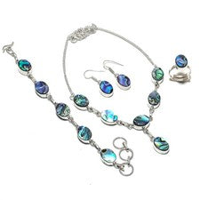 Conjunto de joyas de plata de ley 925 hechas a mano concha de abulón con forma ovalada q390