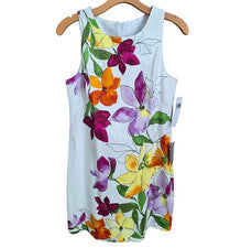 LONDON TIMES Mujer Talla 8 VESTIDO RECTO FLORAL MULTICOLOR SIN MANGAS Mini/Rodilla L