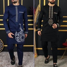 Nuevo conjunto de 2 piezas de ropa para hombre cuello redondo manga larga pantalones ropa étnica africana