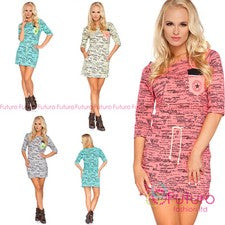Mini vestido de fiesta moderno para mujer con letras manga 3/4 tallas 8 - 14 6596