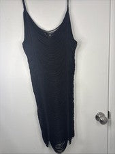 Vestido de fiesta de cóctel H&M negro holgado con flecos nuevo con etiquetas para mujer talla S