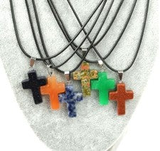 Anhänger Kreuz Edelstein Rosenquarz Bergkristall Jade Heilsteine Halskette Neu