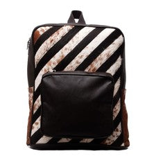 Mochila grande de cuero de vaca genuina marrón negro blanco para computadora portátil
