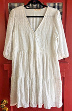 Mini Vestido Magnolia Para Mujer Clásico Blanco Manga Corta Texturizado Talla L Nuevo Con Etiquetas