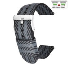 Correa de reloj Easy-Klick Canvas-Nylon Textil Modelo Punch Gris-Negro 22 mm