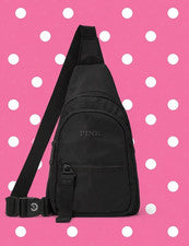 Mochila Bandolera Victoria’s Secret Rosa 12" Nylon Correa Negra Logo Nueva con Etiquetas