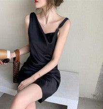 Mujer Nuevo Moda Estampado Correa de Espagueti Cuello Irregular Línea A Vestido Corto d