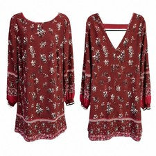 Vestido para mujer Maurice estampado floral manga larga granate mediano nuevo BOHO campesino