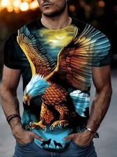 Camisetas Volando Águila Calva Americana Estampado Gráfico Marrón Azul Novedad Moda Camiseta