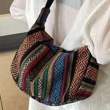 Bolso Bandolera de Mujer a Rayas Bolso de Hombro de Lona Informal con Cremallera Bolso de Mano Reino Unido