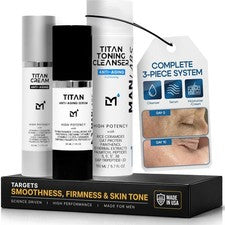 Kit de cuidado de la piel para hombre Man Labs Titan antienvejecimiento - Juego de cuidado de la piel de 3 pasos - Ser..