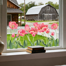 Pegatina adhesiva de ventana PVC rosa tulipán estática 11,81x23,62 en decoración moderna del hogar