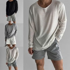 Camiseta de punto de manga larga para hombre color liso para estilo de vacaciones diarias