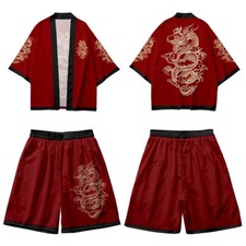 Para Hombres Estilo Japonés Kimono + Pantalones Cortos Traje Étnico Top Camisa Medio Pantalón Cintura Elástica