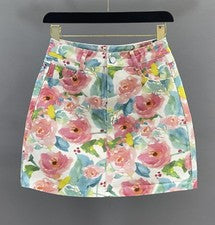 Sexy Mini Vestido Para Mujer Blanco Algodón Línea A Rosa Floral Estampado Falda Moda
