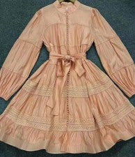 Mujer 2024 Nuevo Moda Cuello Soporte Linterna Manga Calce Ajustado Gracia Vestido Corto