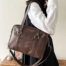 Bolso de hombro estilo escolar JK de cuero PU | Bolso bandolera de mano para mujer