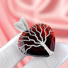 Colgante de plata de ley 925 con piedras preciosas de granate rojo árbol de la vida