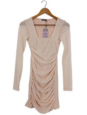 Boohoo Vestido Cóctel Mujer Elegante Beige Talla 38 Nuevo con Etiqueta