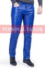 Pantalones de mezclilla de cuero real azul real genuino para hombre estilo 5 bolsillos pantalones de moto