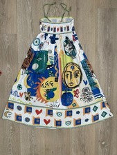 Vestido largo de moda para mujer sin mangas con estampado integral. Talla grande-