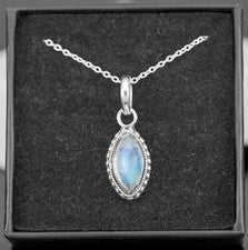 Collar Colgante Piedra Lunar Marquesa Plata de Ley 925 Azul Flash Regalo