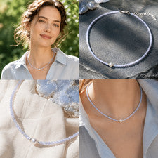 Collar de calcedonia en forma de bola facetada Ø-3 mm con una perla de agua dulce