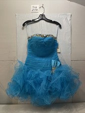 Vestido Let’s Fashion mini de tul azul verdoso con cuentas para mujer talla XS