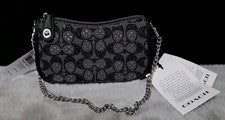 Bolso Coach Swinger 20 con cadena en cristal Jacquard Signature CW568 negro
