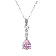Collar colgante de zafiro blanco rosa corte pera y plata esterlina 925 maciza para dama