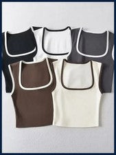 Mujer Moda Camis Delgadas Sólidas Confianza Informales Sin Mangas Tanques Cuello Cuadrado
