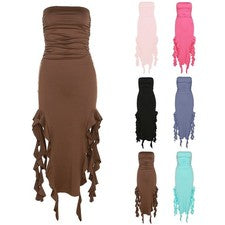 Precioso Vestido Sin Tirantes con Volantes para Mujer Y2K Streetwear Moda