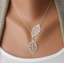 Hermoso Collar Plateado Doble Hoja Trenzado, Joyería de Moda Mujer, Regalo