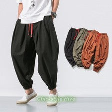 Nuevos Pantalones Harén Para Hombre De Gran Tamaño - Sueltos Estilo Chino Algodón-Lino Informal Jogger