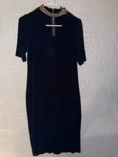 Vestido Chico’s Travelers Cuello Banda Mujer Talla 0 Gargantilla Midi Manga Corta Azul Marino