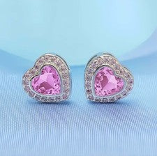 Pendientes de plata de ley 925 con racimo de cristal rosa corazón mujer niña joyería