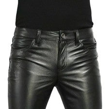 Pantalones ajustados de cuero sintético para hombre calce ajustado moto rock club moda pantalones