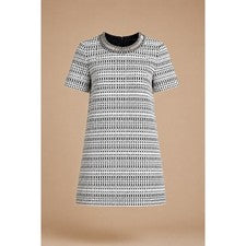 Vestido recto Zara básico texturizado pequeño negro blanco adornado escote carrera