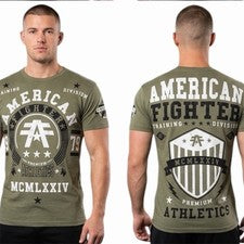 Camiseta AMERICAN FIGHTER Verde Militar DALTON Atlética Gráfica Nueva con Etiquetas