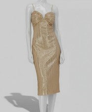 Vestido para mujer Siena dorado con lentejuelas cuello corazón talla 10