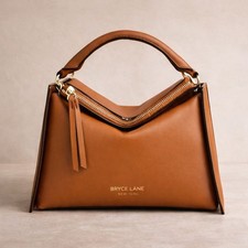 Bolso de Mano de Cuero Marrón, Cartera de Diseñador de Lujo con Herrajes Dorados, Regalo para Ella