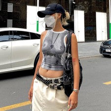 Para mujeres Verano Moda Estampado Color Golpe Chaleco Nicho Ajustado Corto Top