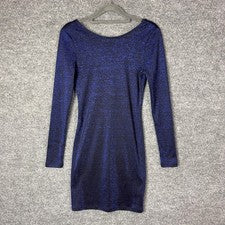 NUEVO H&M Mini Vestido Dividido Para Mujer 6 Azul Metálico Manga Larga Espalda Redonda