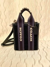 NUEVO Coach Smith Mini Bolso de Mano Cartera CCL74 Azul Oscuro Multi Denim y Cuero Nuevo con Etiquetas