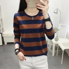 Camiseta informal holgada de manga larga a rayas de algodón para mujer