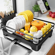 Estante de secado de platos - Estante de platos multifuncional para mostrador de cocina con cortador...