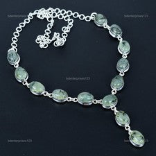 Oferta de Halloween Musgo Natural Prehnita 925 Plata Esterlina Cadena Collar Joyería