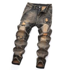 Hip Hop Para Hombres Retro Denim Rasgado Pierna Recta Informal Jeans Pantalones Pantalones Punk