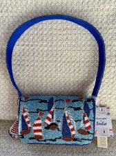 Hecho a mano en la India Velero Océano Rojo Blanco Azul Bolso con cuentas Costero Nuevo con etiquetas