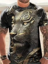 Camiseta Hombre Totem Meta León Oro Estampado Gráfico Manga Corta 3D Casual Moda